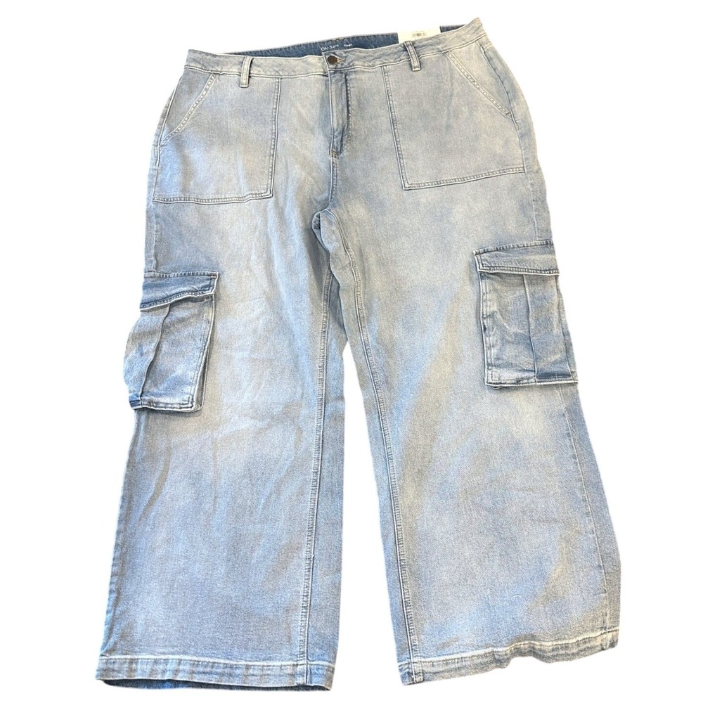 ($60 NWT) On 34th Womens 42x29 High-Rise Wide Leg Cargo Jeans‎ Light Wash Blue